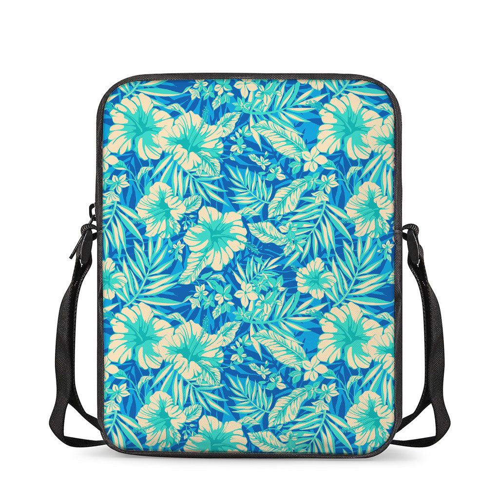 Blue Blossom Tropical Pattern Print Rectangular Crossbody Bag