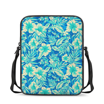 Blue Blossom Tropical Pattern Print Rectangular Crossbody Bag