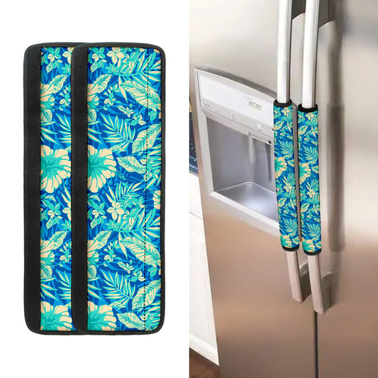 Blue Blossom Tropical Pattern Print Refrigerator Handle Covers