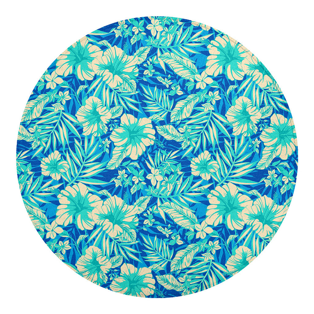 Blue Blossom Tropical Pattern Print Round Blanket