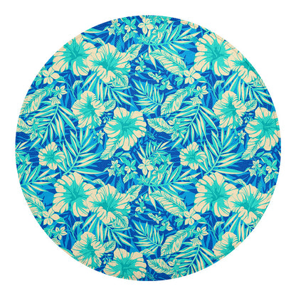 Blue Blossom Tropical Pattern Print Round Blanket