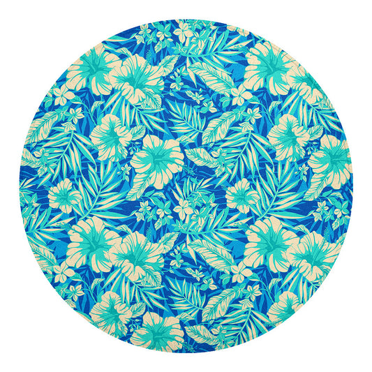 Blue Blossom Tropical Pattern Print Round Blanket