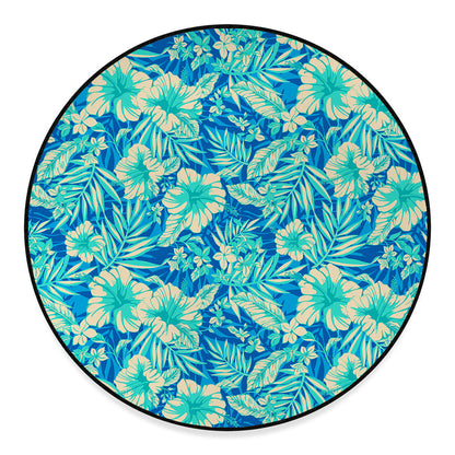 Blue Blossom Tropical Pattern Print Round Floor Mat