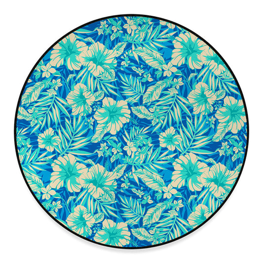 Blue Blossom Tropical Pattern Print Round Floor Mat