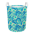 Blue Blossom Tropical Pattern Print Round Laundry Basket