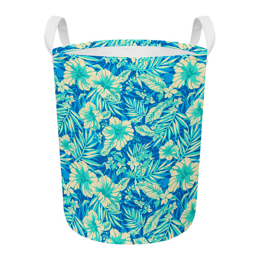 Blue Blossom Tropical Pattern Print Round Laundry Basket