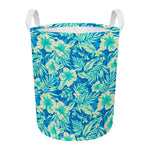 Blue Blossom Tropical Pattern Print Round Laundry Basket