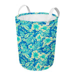 Blue Blossom Tropical Pattern Print Round Laundry Basket