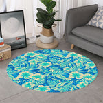 Blue Blossom Tropical Pattern Print Round Rug