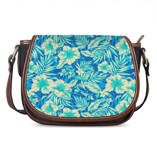 Blue Blossom Tropical Pattern Print Saddle Bag