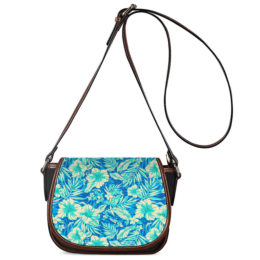 Blue Blossom Tropical Pattern Print Saddle Bag
