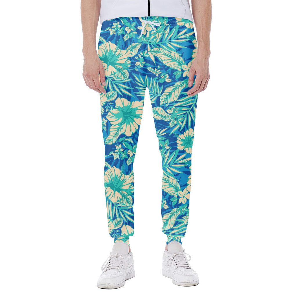 Blue Blossom Tropical Pattern Print Scuba Joggers