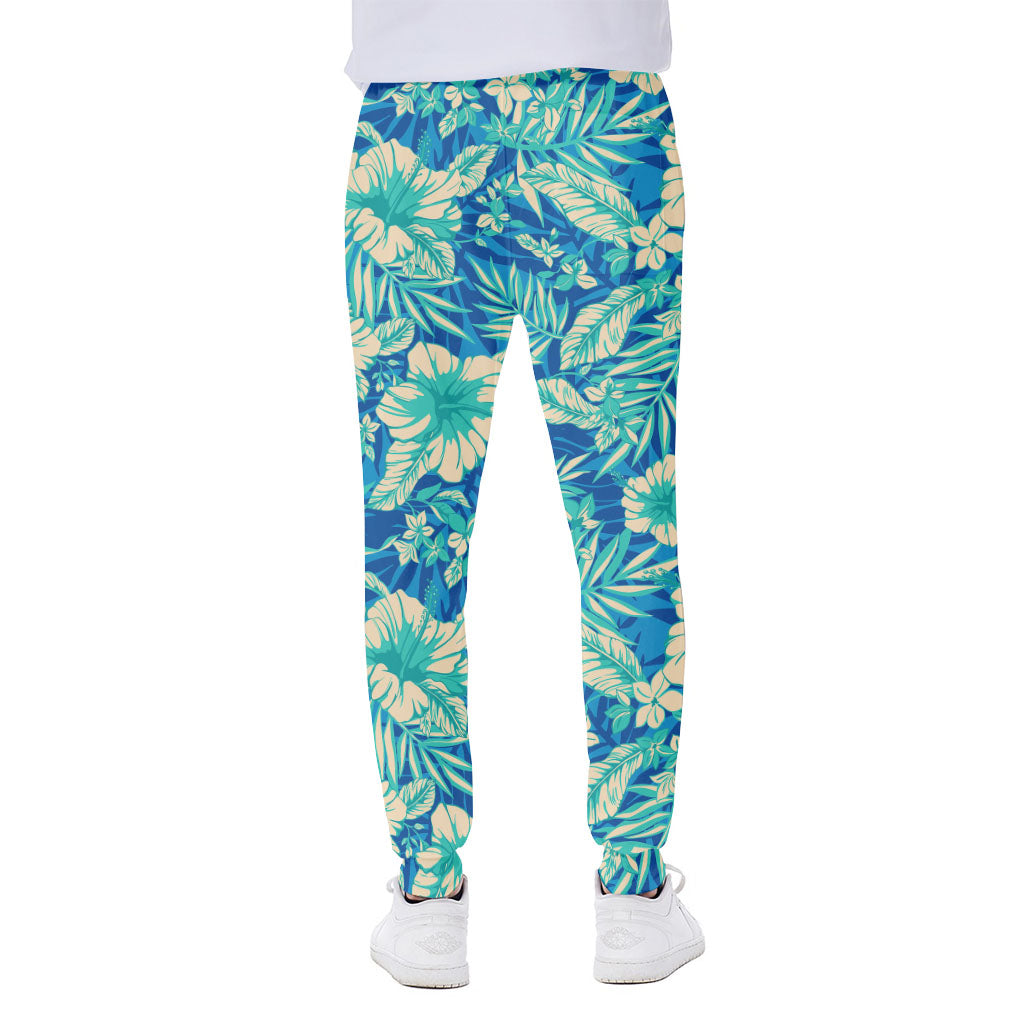 Blue Blossom Tropical Pattern Print Scuba Joggers