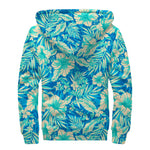 Blue Blossom Tropical Pattern Print Sherpa Lined Zip Up Hoodie
