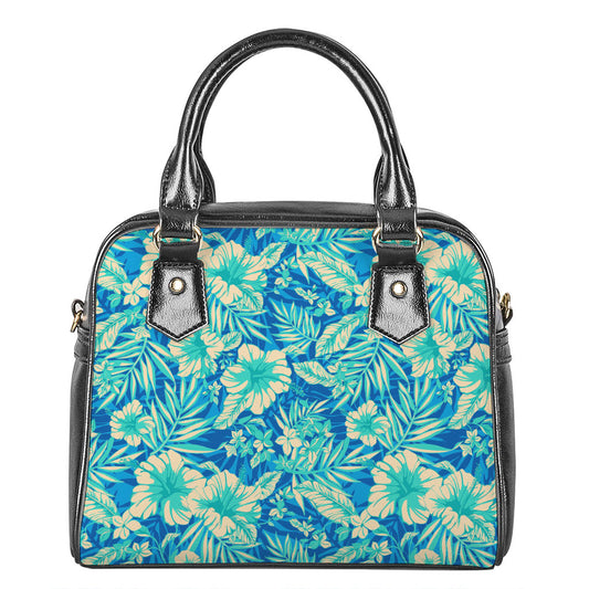 Blue Blossom Tropical Pattern Print Shoulder Handbag