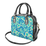 Blue Blossom Tropical Pattern Print Shoulder Handbag