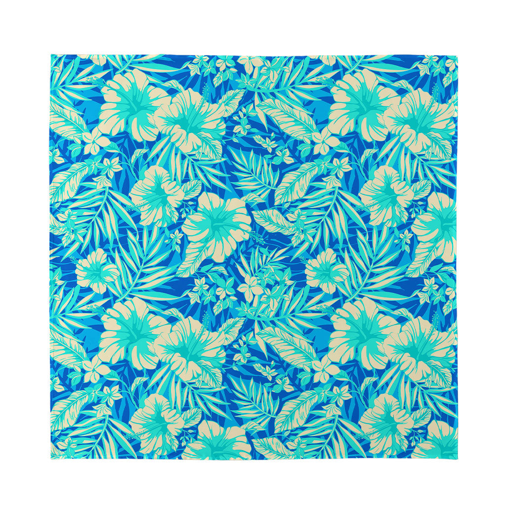 Blue Blossom Tropical Pattern Print Silk Bandana