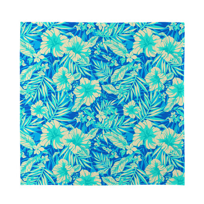 Blue Blossom Tropical Pattern Print Silk Bandana
