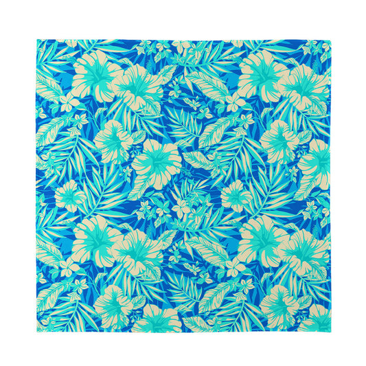 Blue Blossom Tropical Pattern Print Silk Bandana