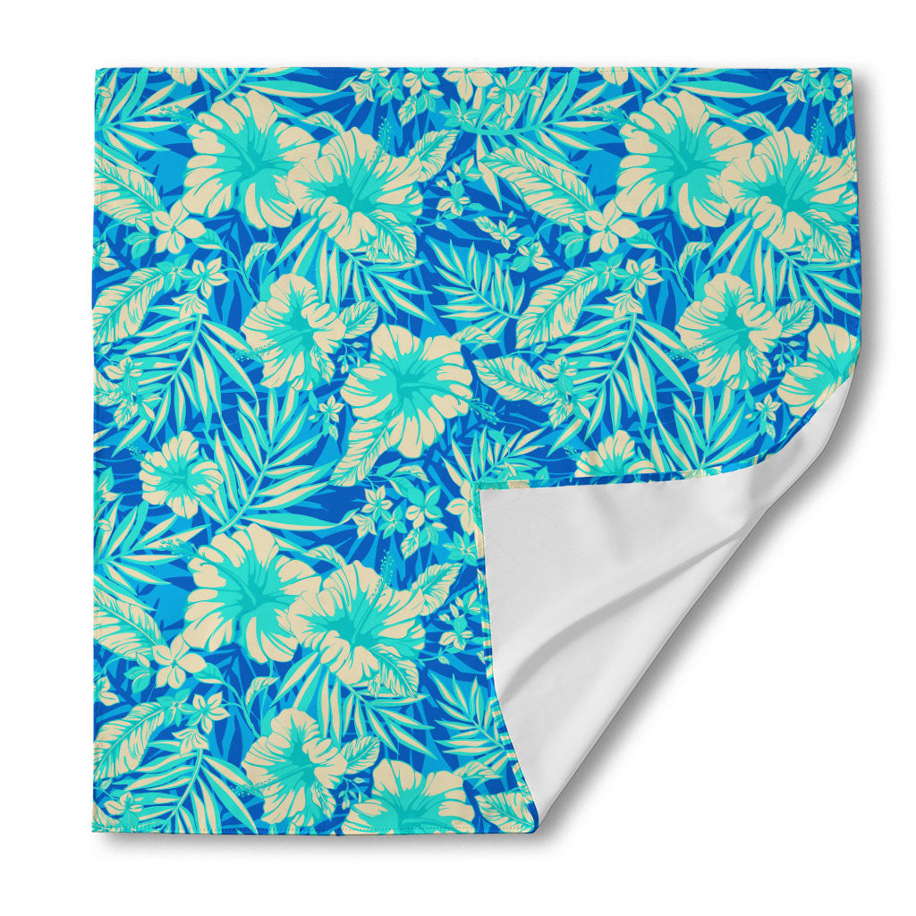 Blue Blossom Tropical Pattern Print Silk Bandana