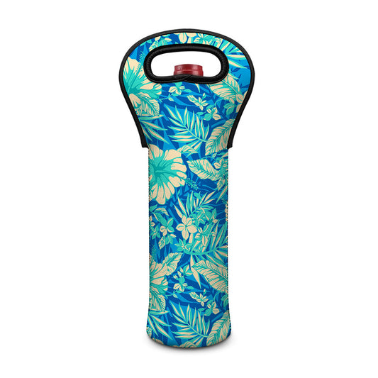 Blue Blossom Tropical Pattern Print Single Neoprene Wine Tote