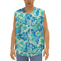 Blue Blossom Tropical Pattern Print Sleeveless Baseball Jersey