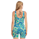 Blue Blossom Tropical Pattern Print Sleeveless One Piece Swimsuit