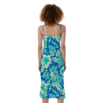 Blue Blossom Tropical Pattern Print Slim Fit Midi Cami Dress