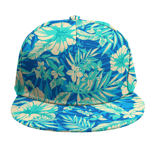 Blue Blossom Tropical Pattern Print Snapback Cap