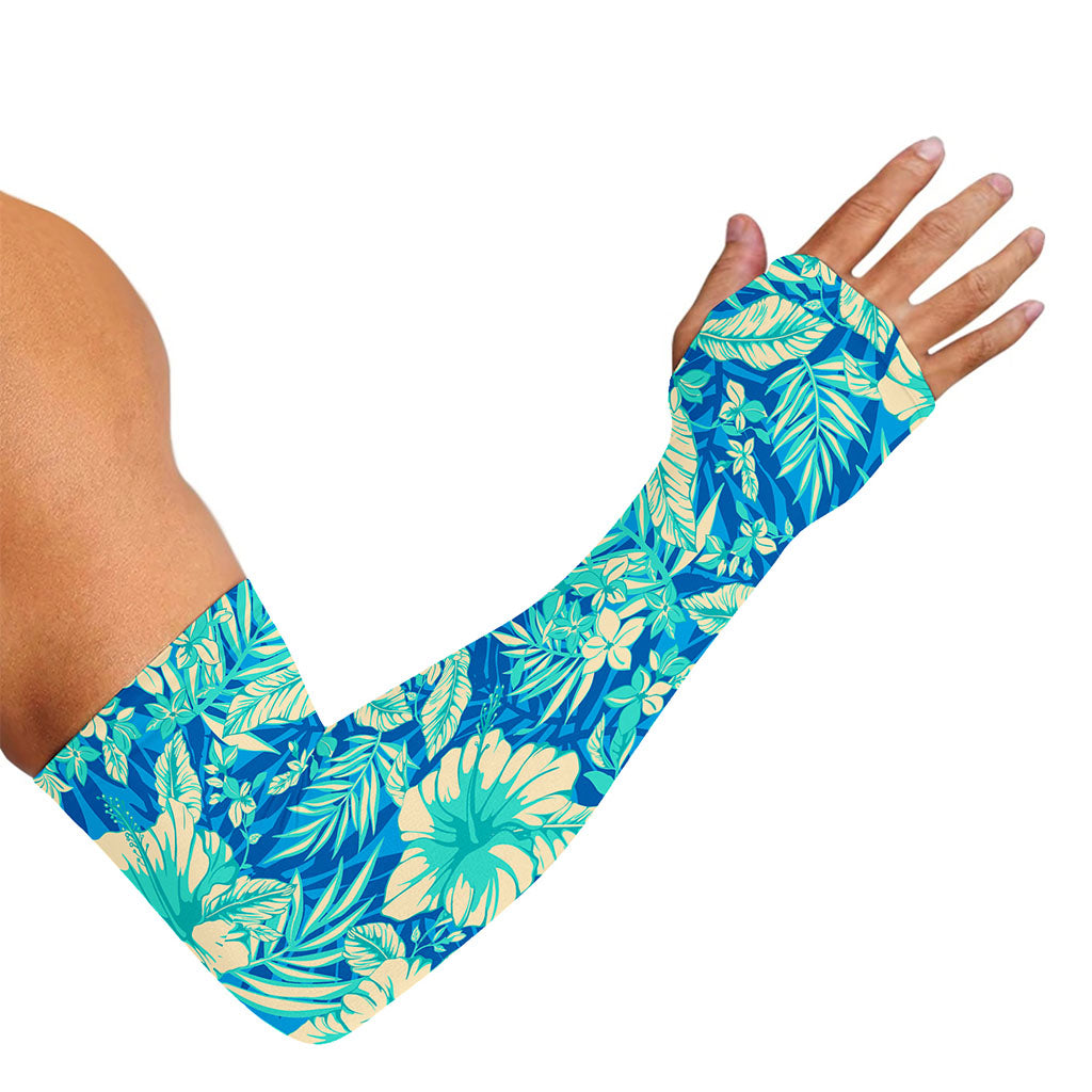 Blue Blossom Tropical Pattern Print Sun Protection Arm Sleeves
