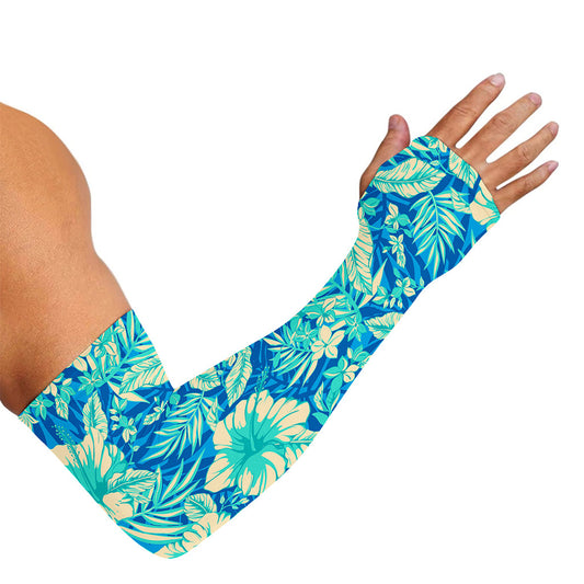 Blue Blossom Tropical Pattern Print Sun Protection Arm Sleeves