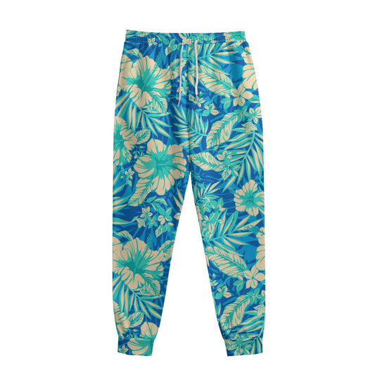Blue Blossom Tropical Pattern Print Sweatpants