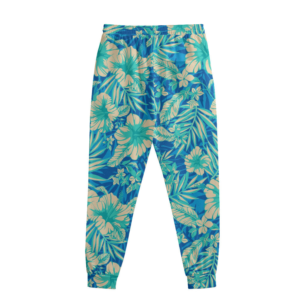Blue Blossom Tropical Pattern Print Sweatpants