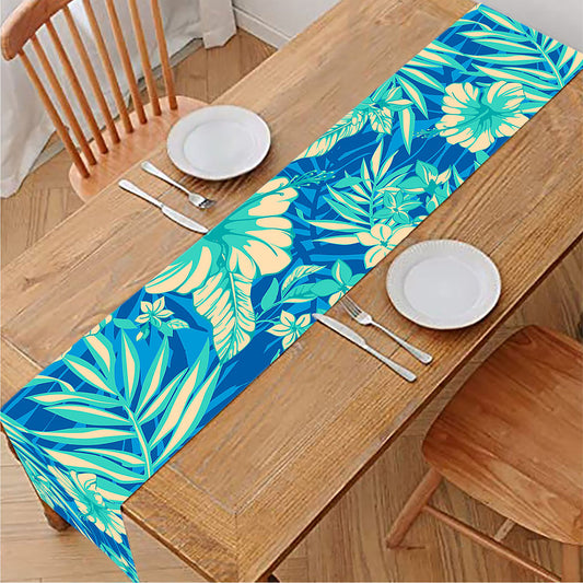Blue Blossom Tropical Pattern Print Table Runner