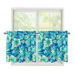 Blue Blossom Tropical Pattern Print Tier Curtains