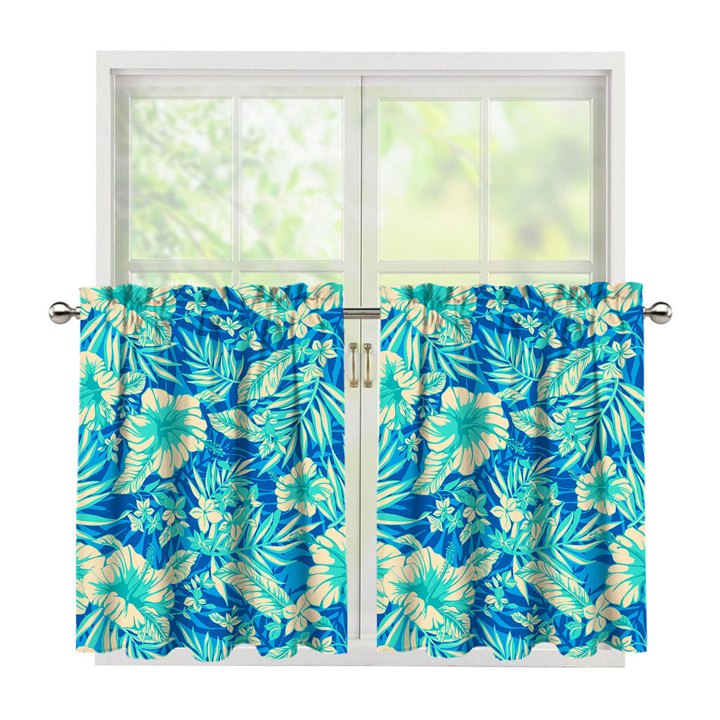 Blue Blossom Tropical Pattern Print Tier Curtains