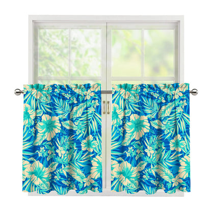 Blue Blossom Tropical Pattern Print Tier Curtains