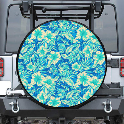 Blue Blossom Tropical Pattern Print Tire Cover