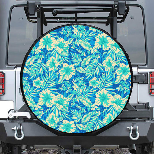 Blue Blossom Tropical Pattern Print Tire Cover