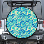 Blue Blossom Tropical Pattern Print Tire Cover