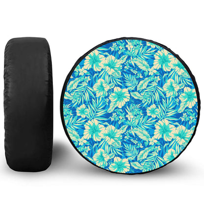 Blue Blossom Tropical Pattern Print Tire Cover