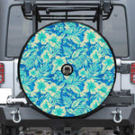 Blue Blossom Tropical Pattern Print Tire Cover With Camera Hole