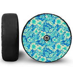 Blue Blossom Tropical Pattern Print Tire Cover With Camera Hole