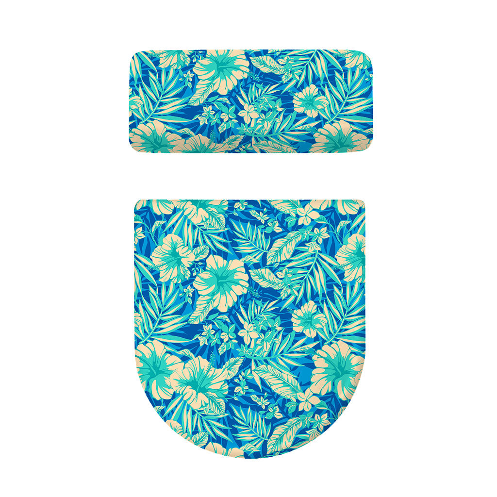 Blue Blossom Tropical Pattern Print Toilet Lid And Tank Cover Set