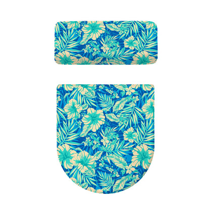 Blue Blossom Tropical Pattern Print Toilet Lid And Tank Cover Set