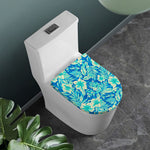 Blue Blossom Tropical Pattern Print Toilet Lid Cover