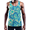 Blue Blossom Tropical Pattern Print Men's Workout Tank Top