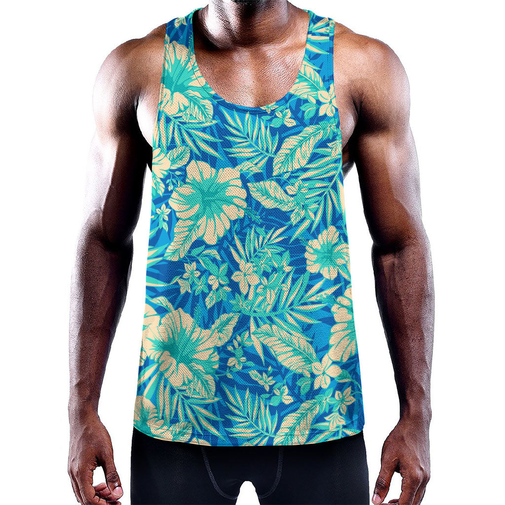 Blue Blossom Tropical Pattern Print Training Tank Top