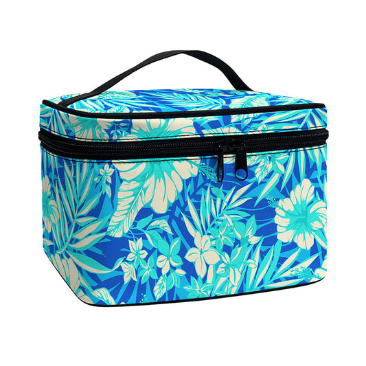 Blue Blossom Tropical Pattern Print Travel Makeup Bag