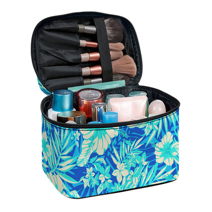 Blue Blossom Tropical Pattern Print Travel Makeup Bag